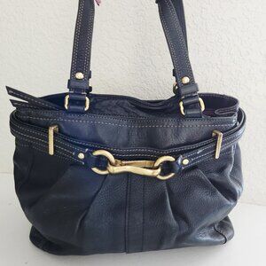 Vintage Coach Hampton Black Leather Pleated Y2k Handbag Tote Purse c